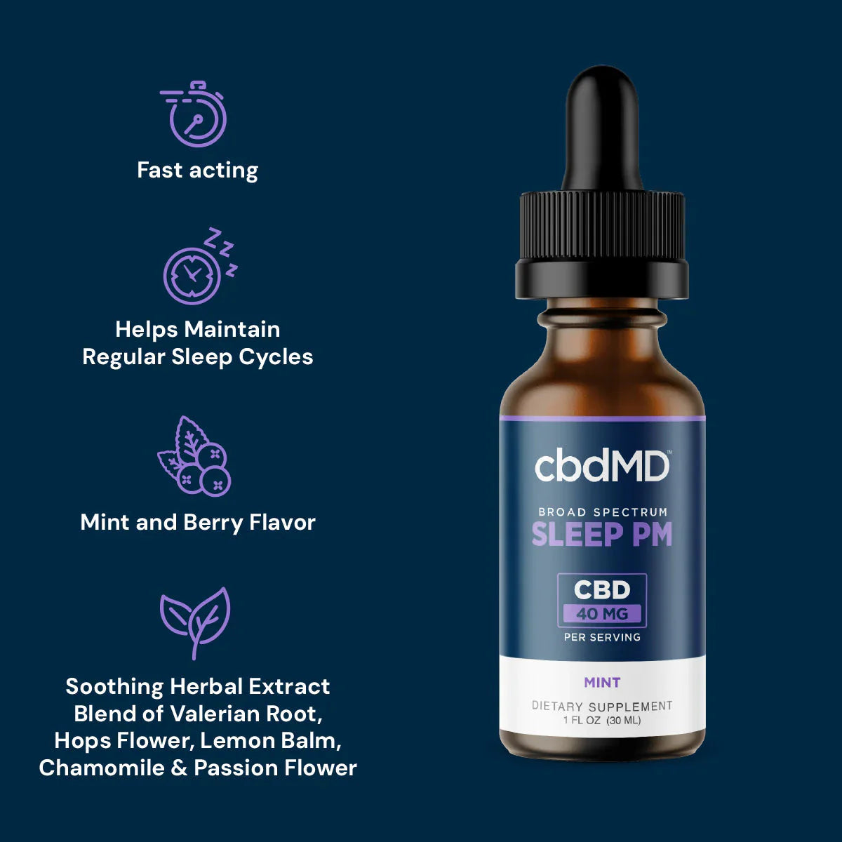 cbdMD CBD PM Oil Drops 30mL Mint - 1500MG